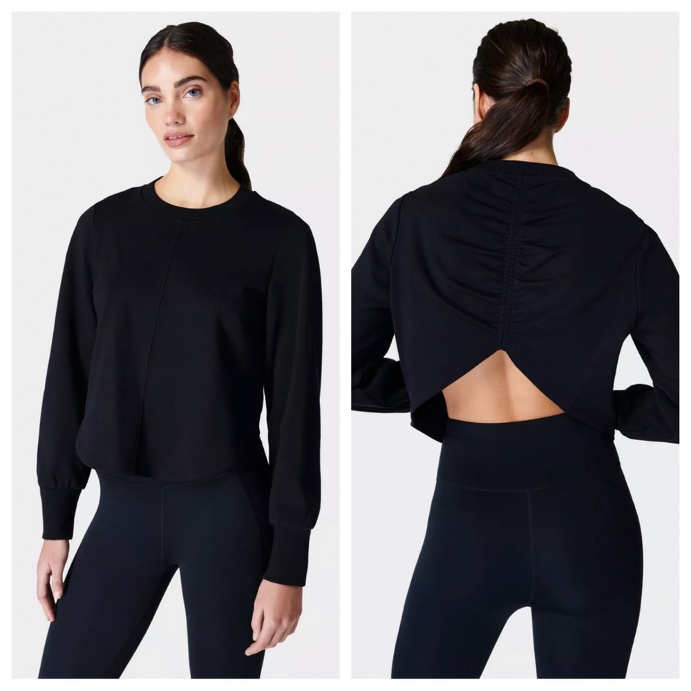 Sweaty Betty Black Refine Ruched Pullover Sweatshirt Sz M